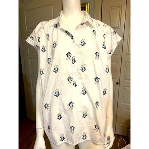 LOFT Outlet Women's Short Sleeve Floral Blouse White Size L #87